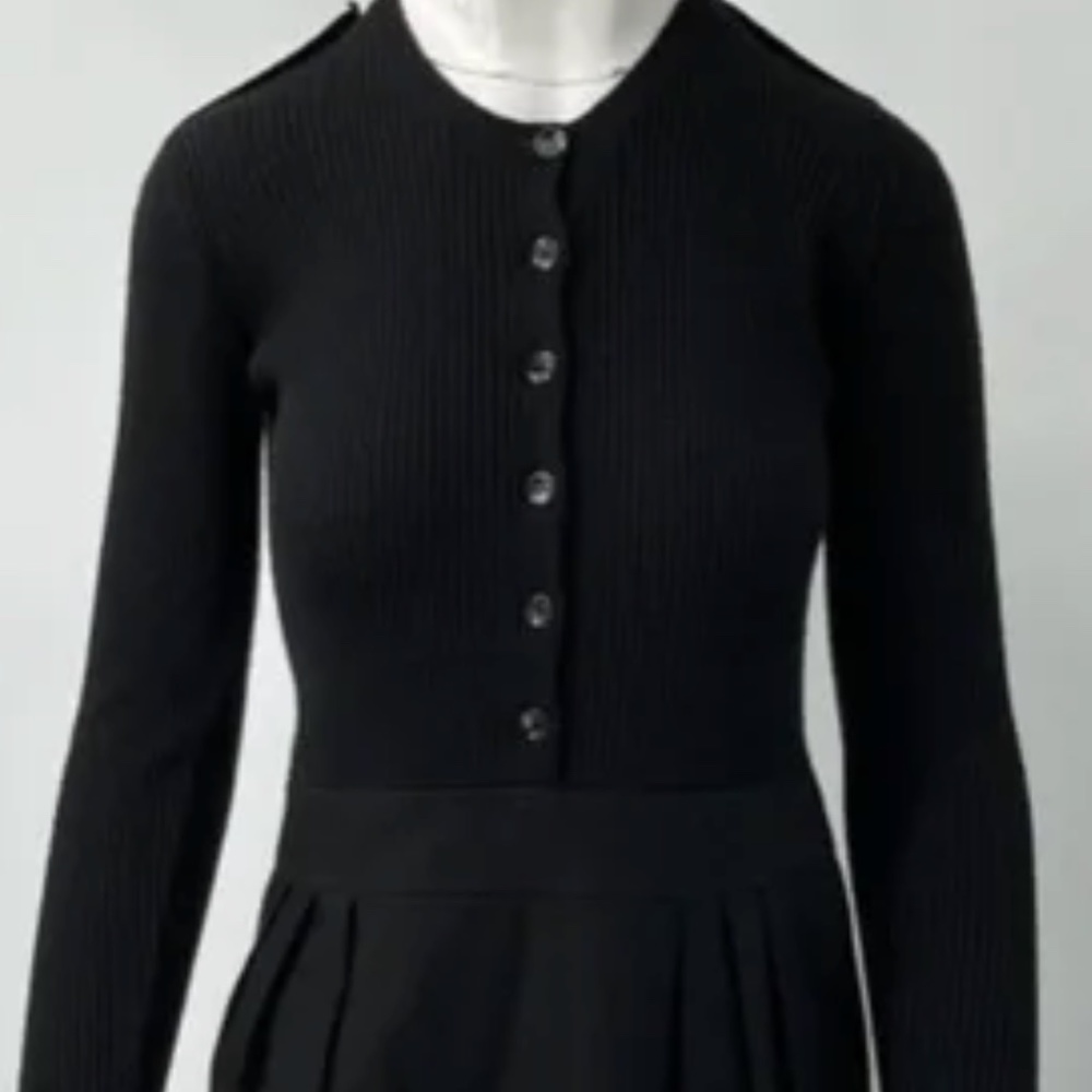 Navy Burberry Knit Sweater Combo Wool/Cashmere Long Sleeve Sheath Dress sz 10